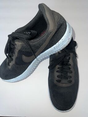 Nike Black Air Force 1 Crater Fly knit Sneakers with Chambray Blue Speck Sole